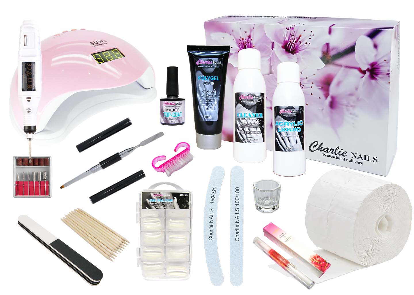 Sady PolyGel s lampou a bruskou