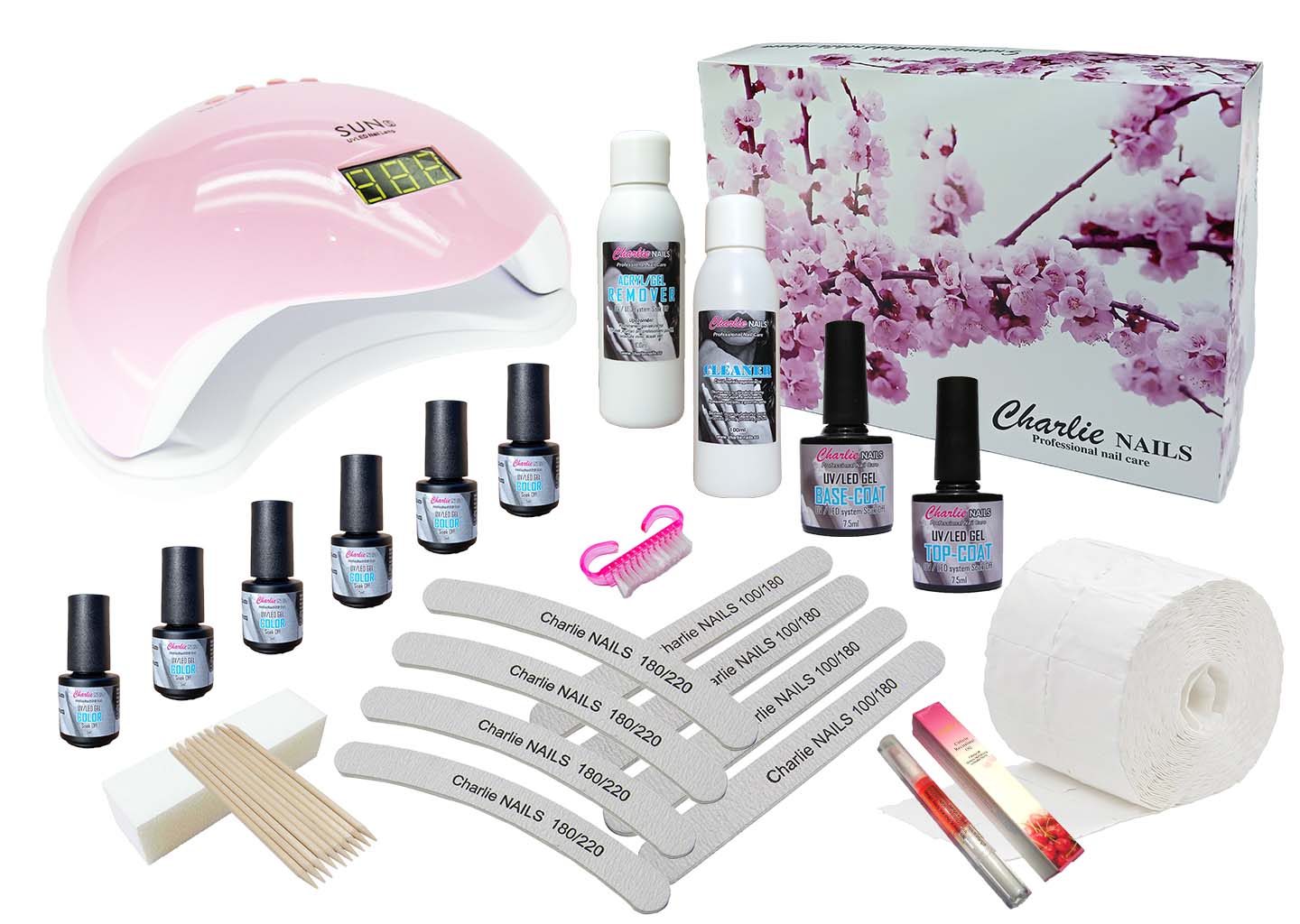 Startovací sada na gel lak nehty Charlie LED 48W pink