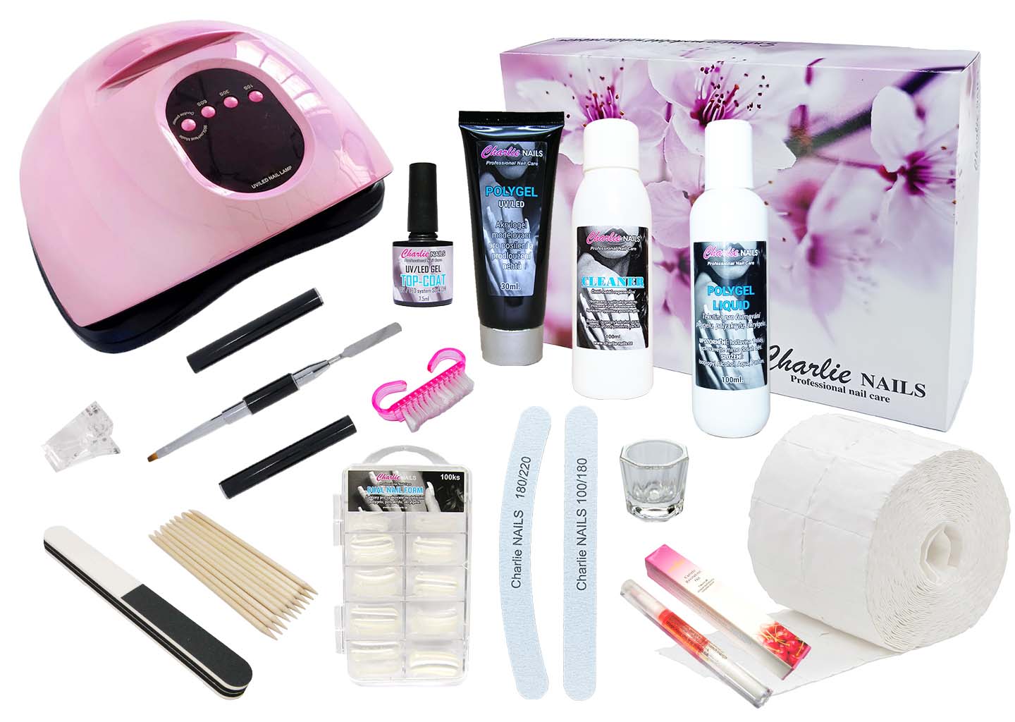 Startovací sada na Polygel nehty XXL 150W růžová