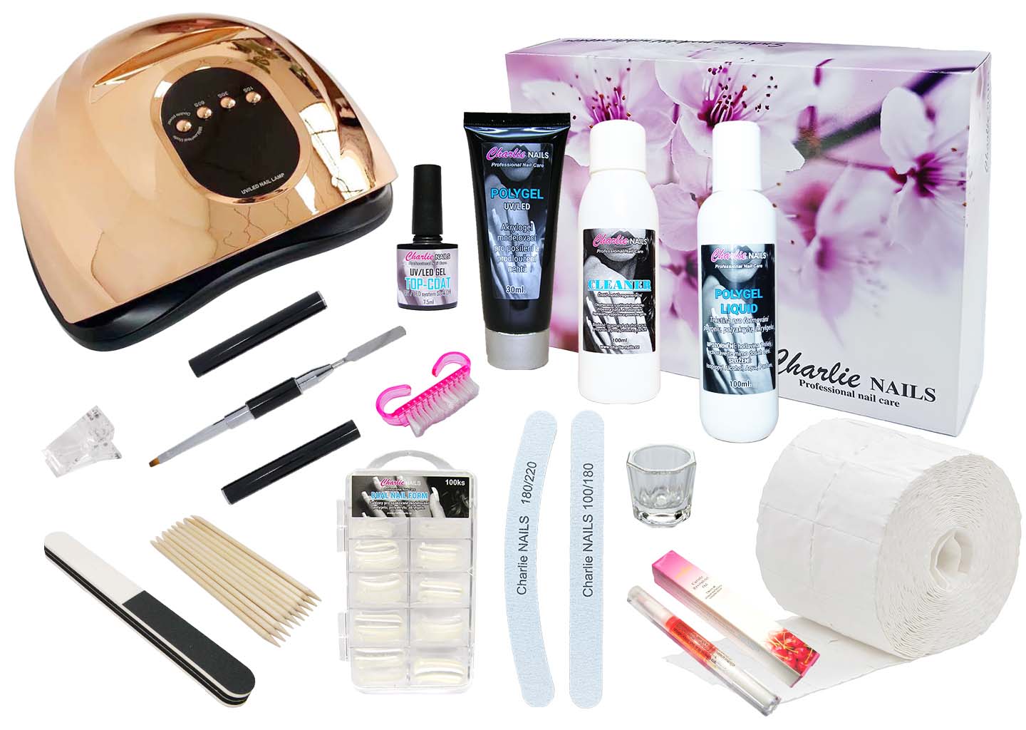 Startovací sada na Polygel nehty XXL 150W zlatá