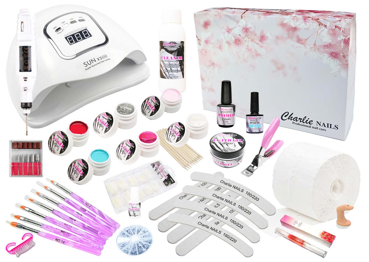 Startovací sada na gelové nehty XXXL 180W s bruskou 10W
