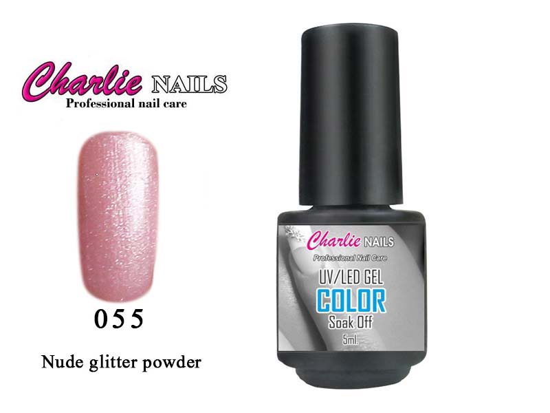Charlie UV/LED Gel lak 5ml. č.55 růžový Nude glitter powder