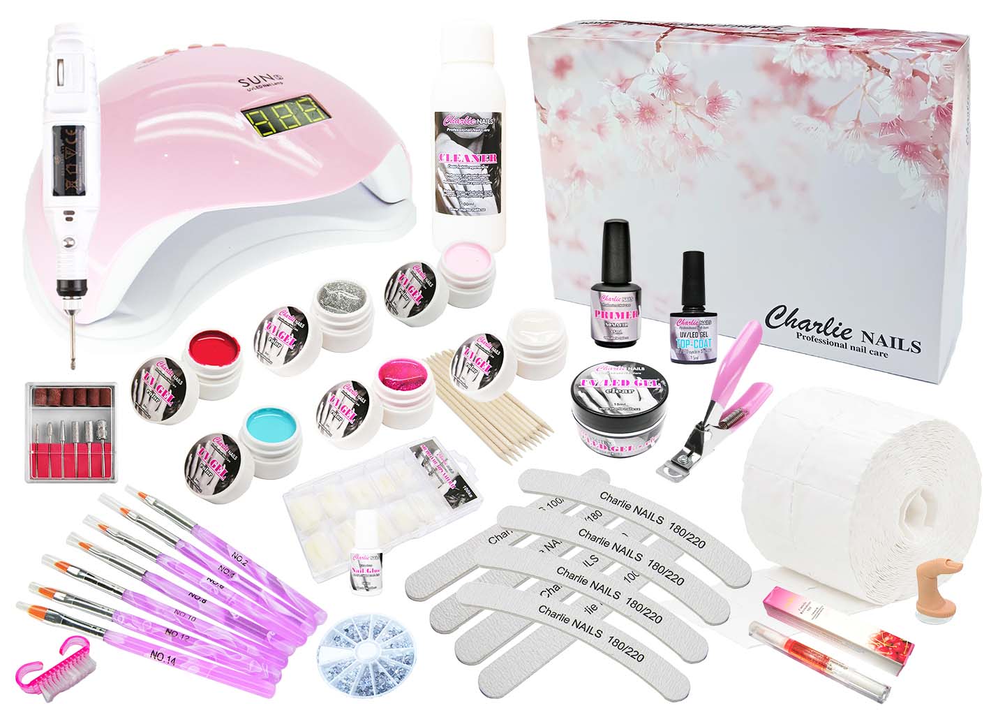 Startovací sada na gelové nehty XXXL 48W růžová s bruskou 10W