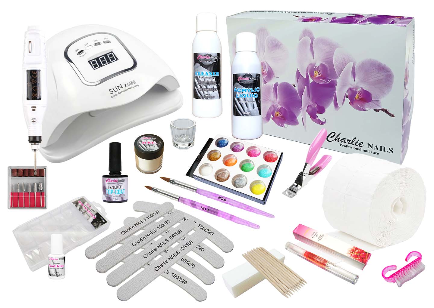 Startovací sada na Akrylové nehty XXXL180W s bruskou 10W na tipy - bílá