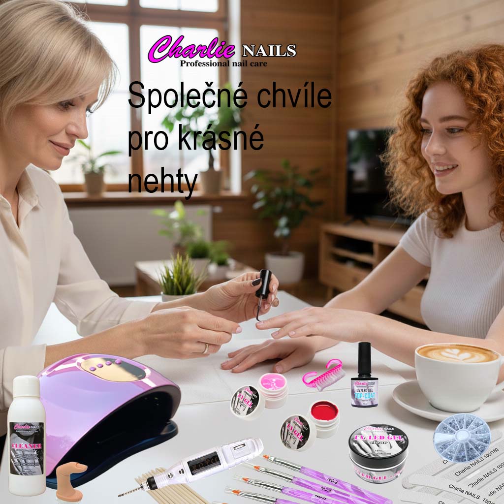 Startovací sada na gelové nehty XXXL 150W růžová perleť s bruskou 10W