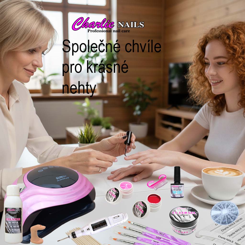 Startovací sada na gelové nehty XXXL 168W růžová perleť s bruskou 10W