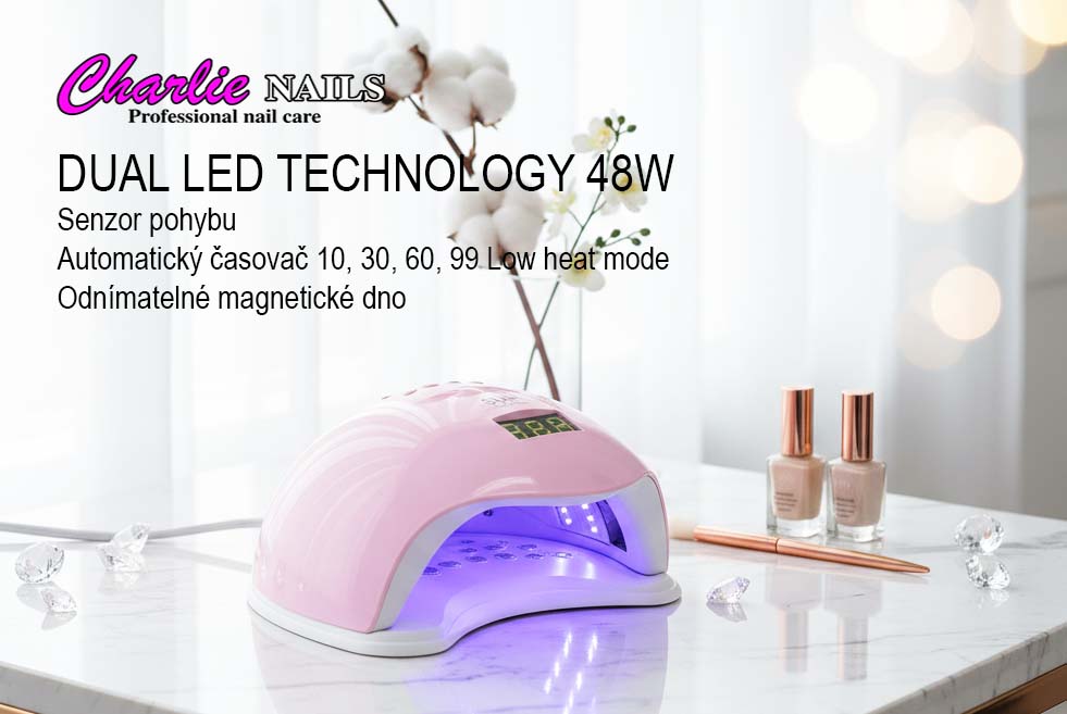 Startovací sada na gelové nehty XXXL 48W růžová s bruskou 10W
