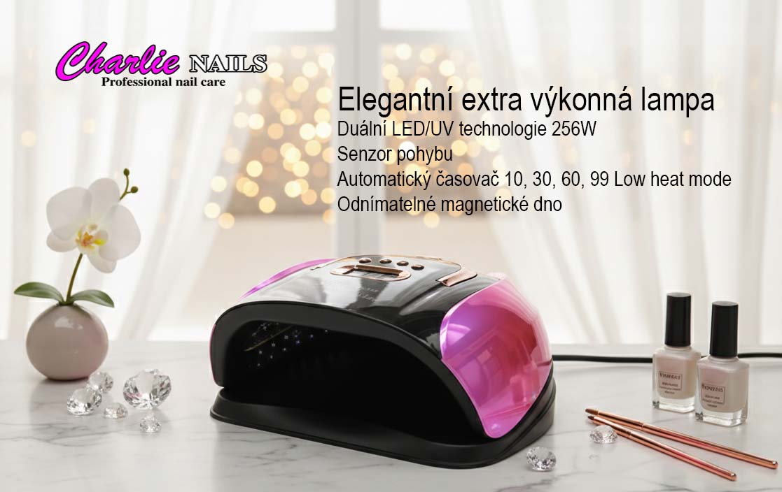 Startovací sada na gelové nehty XXXL Hybrid 256W růžová perleť s bruskou 10W